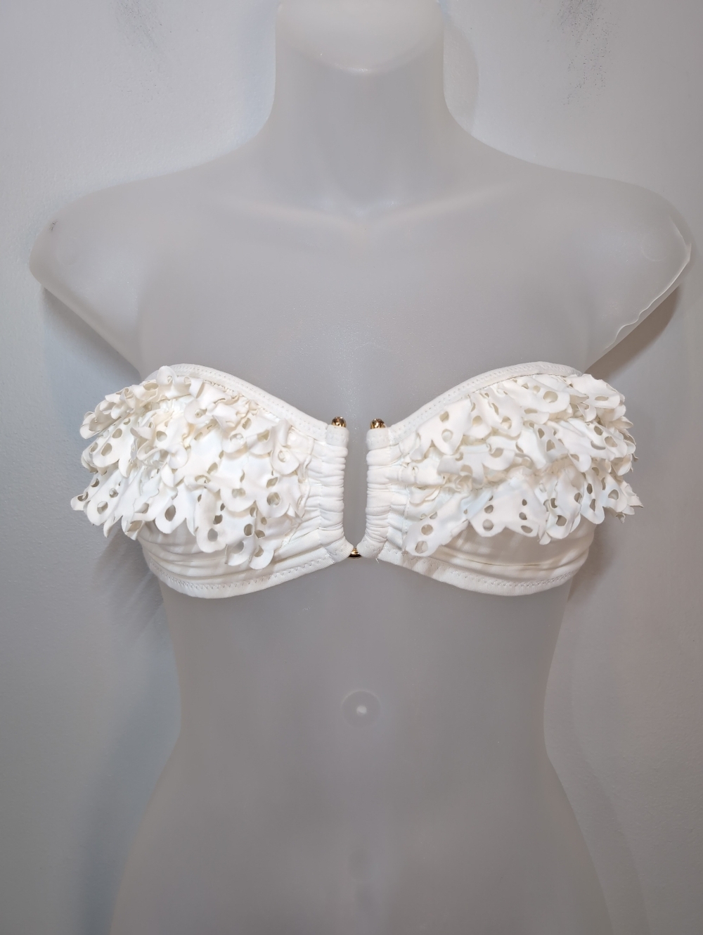 Bcbgmaxazria Luiza White Laser Cut Strapless Bikini Top Bandeau Size Small - Picture 2 of 12
